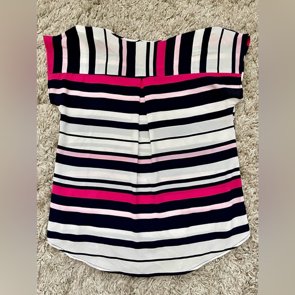 Navy Blue Striped Short Sleeve Blouse - Picture 4 of 4
